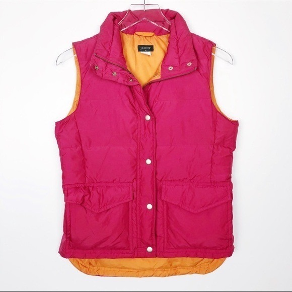 J. Crew Factory Jackets & Blazers - J.Crew Quilted Puffer Vest Bright Pink Orange Lined Snap Front Pockets Size M
